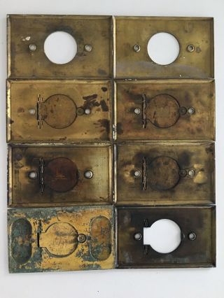 8 Bryant Elec Co Vintage Brass Single Hole Round Plug Outlet Wall Plate Covers 6
