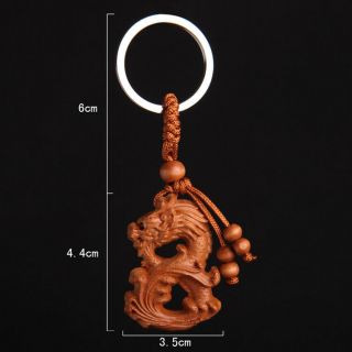 Wood China Handcarved Statue Weave Pendant 3d Zodiac Dragon Car Key Chain