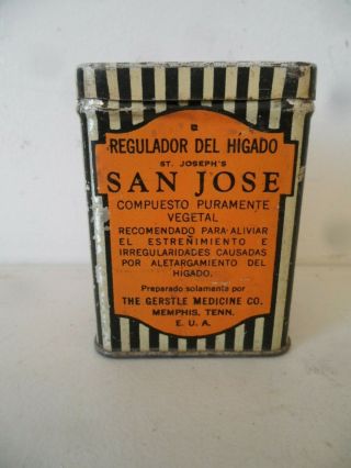 Antique Medical Tin The Gerstle Medicine Co San Jose Memphis Tenn