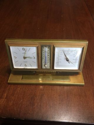 Vintage Rensie Travel Clock Alarm Thermometer Barometer Made In Germany