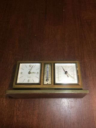 Vintage Rensie Travel Clock Alarm Thermometer Barometer Made in Germany 6