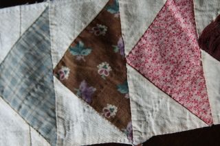 Vtg Antique Flying Geese Quilt Block Strip w/ 19th Century Cotton Fabrics Calico 8