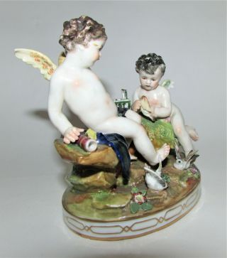 Antique Dresden Volkstedt Porcelain Figural Group of a Putto with Birds 5