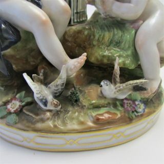 Antique Dresden Volkstedt Porcelain Figural Group of a Putto with Birds 7