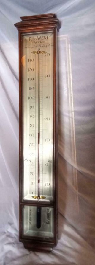 FABULOUS MASSIVE ANTIQUE MAHOGANY CASED OPTICIANS SHOP THERMOMETER BY F.  L.  WEST 10