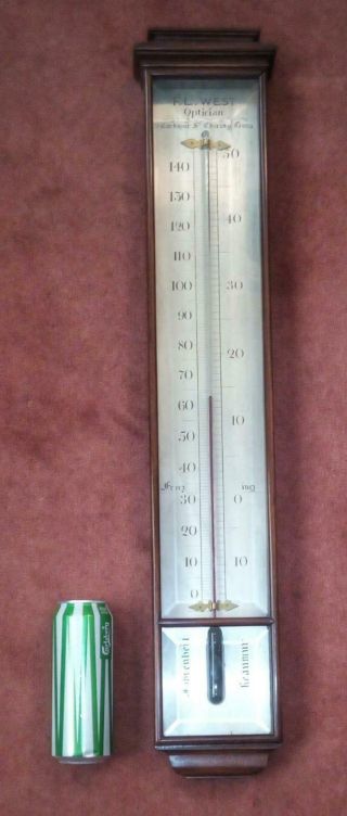 FABULOUS MASSIVE ANTIQUE MAHOGANY CASED OPTICIANS SHOP THERMOMETER BY F.  L.  WEST 2