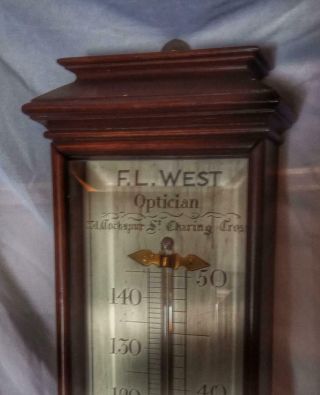 FABULOUS MASSIVE ANTIQUE MAHOGANY CASED OPTICIANS SHOP THERMOMETER BY F.  L.  WEST 4