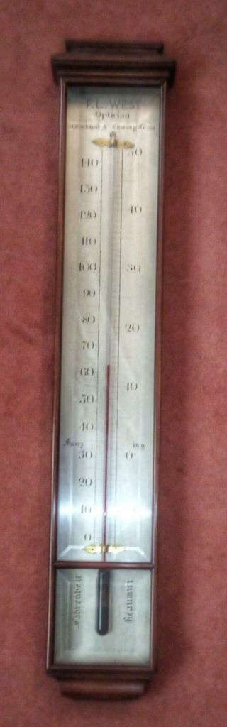 FABULOUS MASSIVE ANTIQUE MAHOGANY CASED OPTICIANS SHOP THERMOMETER BY F.  L.  WEST 5