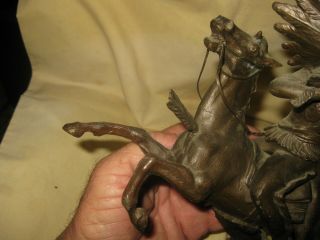 Early 20th Century Bronzed Metal INDIAN Shooting Bow on Wounded Horse Figurine 5