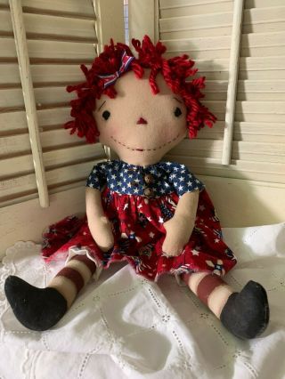 Primitive Folk Art Americana Patriotic Handmade Raggedy Ann Vintage Hare