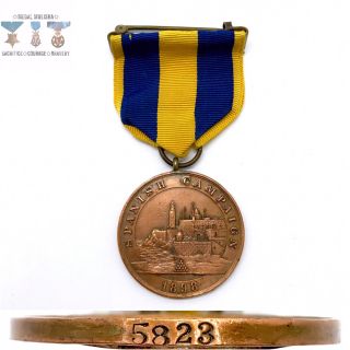 5823 Us Navy Spanish Campaign Medal Split Wrap Brooch Bb&b Numbered