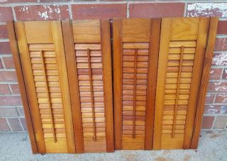 Vintage Wood Shutters Panel Set Folding Louvered Indoor 31x24