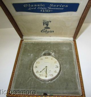 Antique 14k White Gold Art Deco Lord Elgin 451 19j Pocket Watch 1923 54g & Box