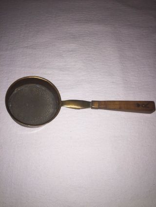 Primitive Farmhouse Hand Made Copper And Wood Initialed Strainer Rare Antique