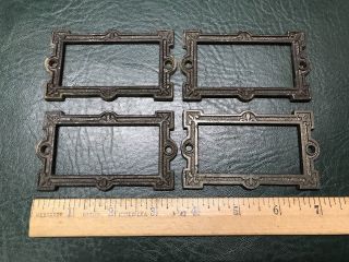 Set Of 4 Antique Cast Iron Label Holders File Cabinet Drawer Card Name Frames