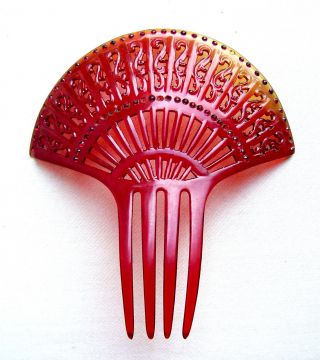Hot Red Hair Comb Art Deco Fan Shaped Hair Accessory
