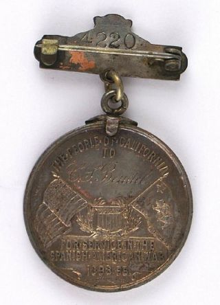 Named California Spanish - American War Service Medal 2698 (Item 5472) 2