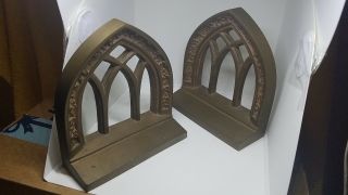 Antique Bronze Architectural Cathedral Windows Bookends