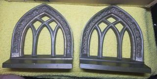 Antique Bronze Architectural Cathedral Windows Bookends 2