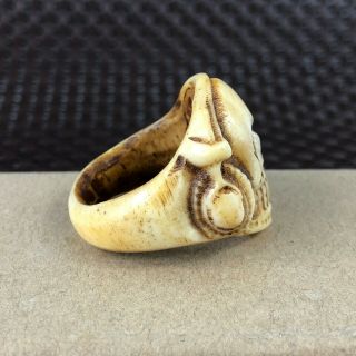 Old Antique Chinese B0ne Carved Music Demon Collectible Handwork No.  8.  5 Ring 4