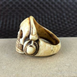 Old Antique Chinese B0ne Carved Music Demon Collectible Handwork No.  8.  5 Ring 5