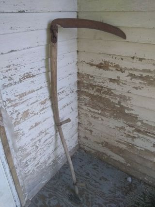 Vintage Antique 59 " Long Scythe Hay Grain Sickle Farm Tool Blade Is 22 " Long