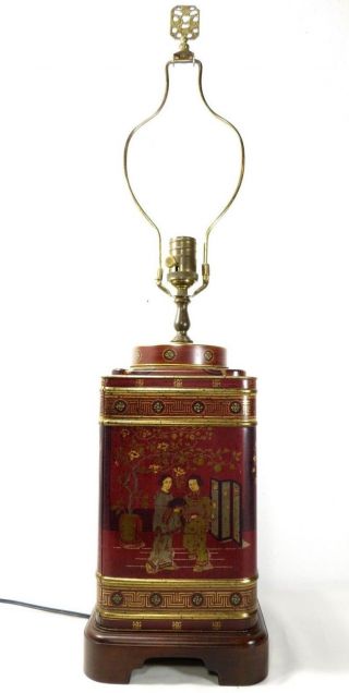 Vtg Hollywood Regency Wildwood Tea Tin Canister Table Lamp Asian Art Chinoiserie