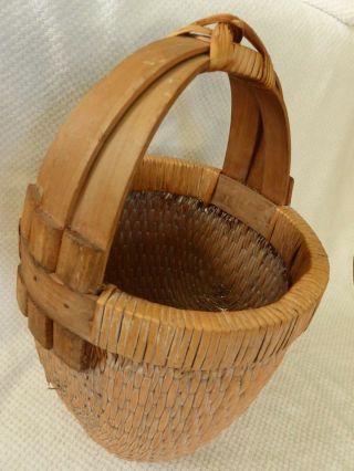 16 " Antique Acorn Shape Woven Basket Round Bottom W/ Wooden Handles Unique