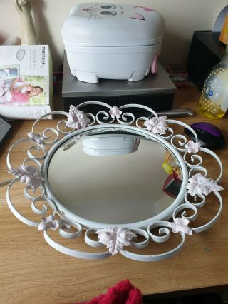 Vintage Leaf Pattern Convex Porthole Mirror White And Baby Pink 16.  5 "