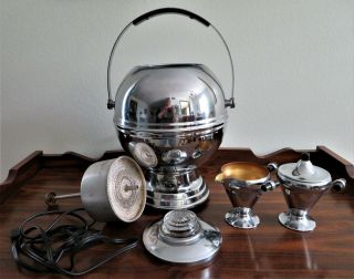 Vintage Bakelite Chrome Deco Globe coffee pot,  Cream and Sugar set VG 3