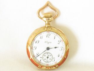 Stunning Art Nouveau Diamond & Enamel 14k Solid Gold Elgin Antique Pocket Watch
