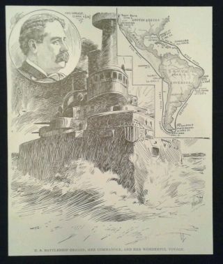 1899 - Spanish - American War Print - Us Battleship Oregon