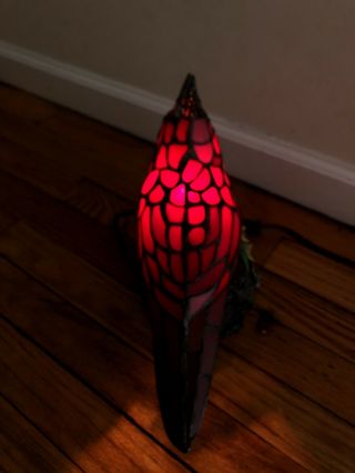 Stained Glass Cardinal Table Lamp Sitting on Nest Night Light Red Tiffany Style 6