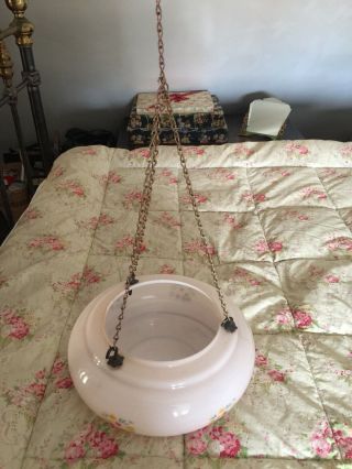 Pretty Pink Glass 1930s 1940s Vintage Fly Catcher Ceiling Light Shade With Chain 2