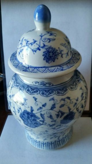 Chinese Ginger Jar.  Blue And White Floral Design.  6 " W X 11 " Tall.