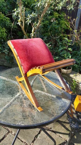 Vintage Wood & Upholstered Rocking Gout Stool Footstool Red
