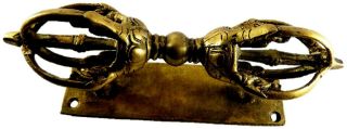 Tibetan Double Dorje Antique Vintage Style Handmade Brass Golden Door Handle