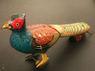 1920 ' s Germany? Tin Windup Toy Pheasant w/ Sound Bellows 5