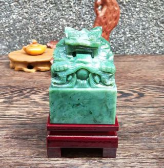 Natural Hetian Jade Jasper Hand - Carved Statue Dragon Seal Exquisite Cert:365