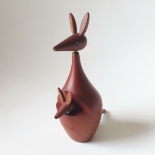 Vintage Wooden Kangaroo Figurine Japan 60s Teak Rare / Kay Bojesen Hans Bolling