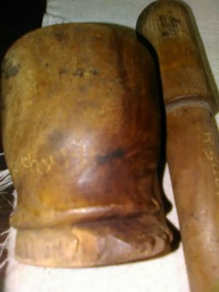 Vintage Wooden Mortar And Pestle Wood Set