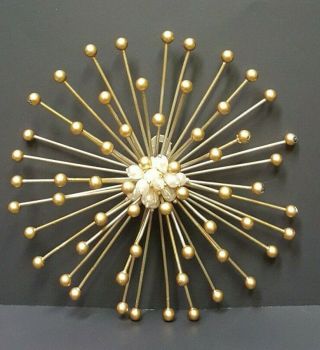 Starburst 8 Inch Gold & White Bead - Wall Hanging Retro Decor - Mid Century Atomic