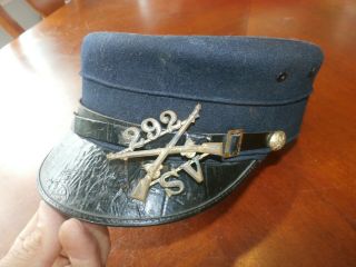 Antique 1898 Spanish American War Kepi Military Hat Cap W/ Badge Insignia
