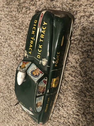 Vintage wind up squad car police dick Tracy 1949 toy pressed tin lithograph Marx 2