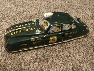 Vintage wind up squad car police dick Tracy 1949 toy pressed tin lithograph Marx 3
