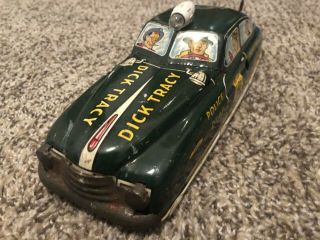 Vintage wind up squad car police dick Tracy 1949 toy pressed tin lithograph Marx 4
