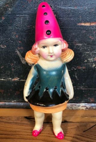 Vintage Girl Dressed As Clown Celluloid Figure Japan 6” Tall