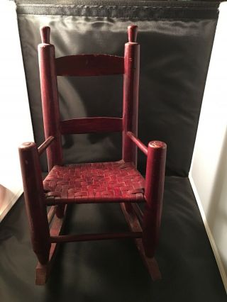 Antique 18” Early Folk Art Weaved Cane Bottom Rocking Chair