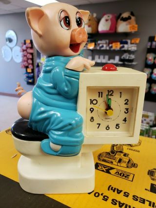 Vintage Sunko Pig On Toilet Alarm Clock - Very Rare & Unique Collectible