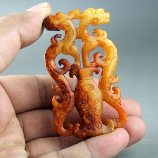 2.  9  China Old Jade Chinese Hand - Carved Double Phoenix Vase Jade Pendant 2103